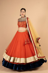 Orange And Gold Net LehengaDSC03528