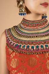 Orange And Gold Net LehengaDSC03529