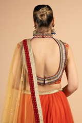 Orange And Gold Net LehengaDSC03530