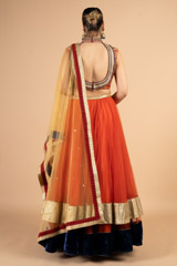 Orange And Gold Net LehengaDSC03531