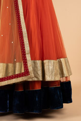 Orange And Gold Net LehengaDSC03532