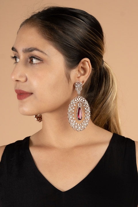 Maroon Oval Earrings