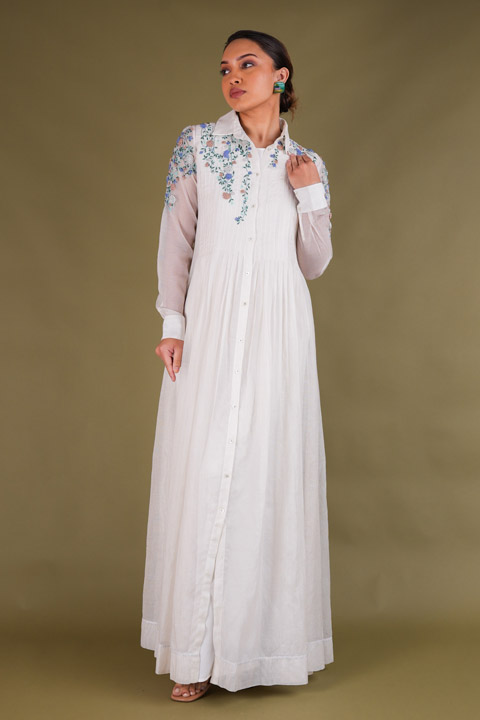 White Organza Shirt Dress