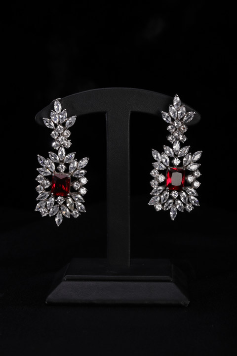 Maroon and White Stone Earrings