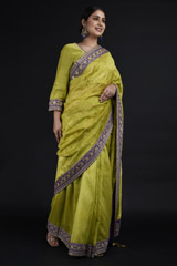Green Chanderi Saree Set_SUB1070