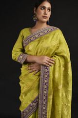 Green Chanderi Saree Set_SUB1077