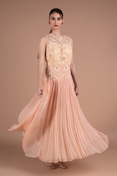 Peach Embroidered Maxi Dress