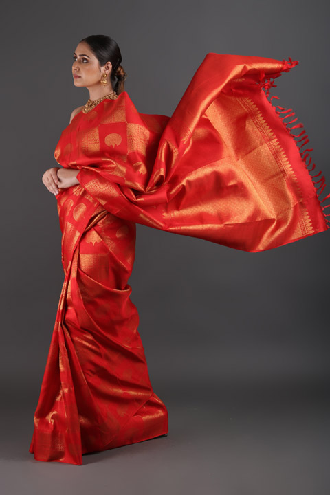 Red Golden Zari Saree