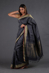 Dark Grey Silk Saree