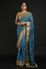 Blue Bandhej Georgette Saree