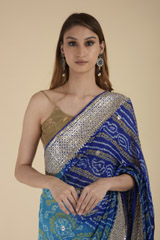 Navy Blue Gota Bandhej Saree_DTR1033
