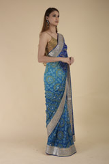 Navy Blue Gota Bandhej Saree_DTR1036