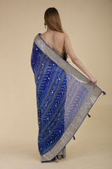 Navy Blue Gota Bandhej Saree_DTR1040