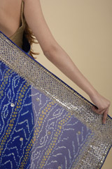 Navy Blue Gota Bandhej Saree_DTR1041