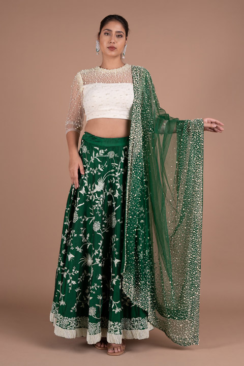 Embroidered  Lehenga With Pearl Ombre Dupatta