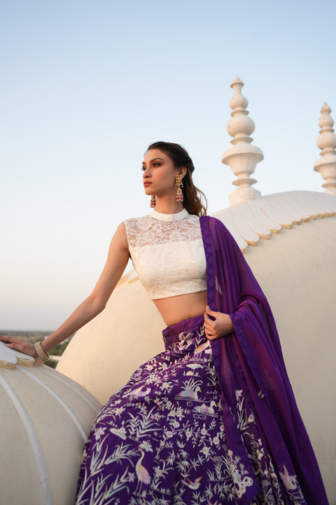 Purple  Embroidery Lehenga