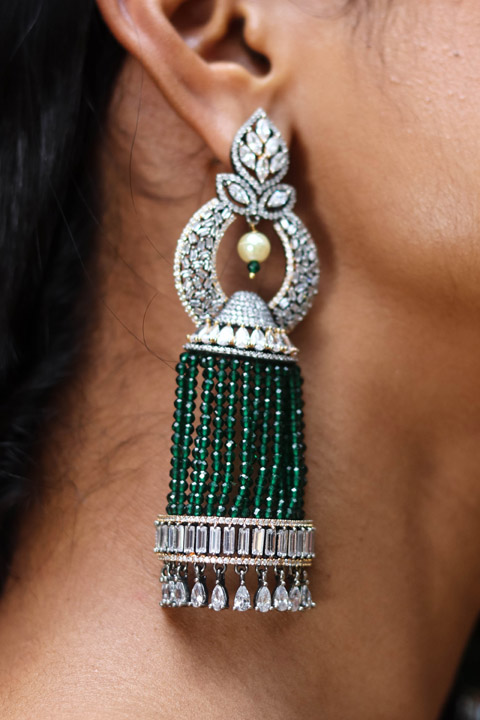 Green Stone Long Earrings