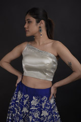 Blue Embroidered Top Bottom Set_DTR0658