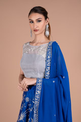 Blue Embroidered Lehenga SetDSC06074