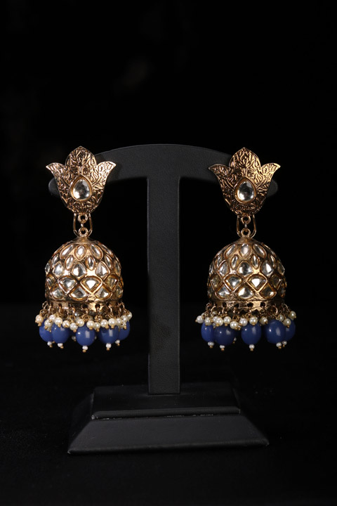 Blue Kundan And Pearl Earring