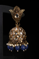Blue Kundan And Pearl EarringIMG_0524