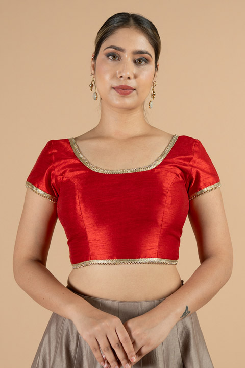 Red Raw Silk Saree Blouse