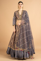 Dark Grey Chanderi Lehenga