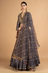 Dark Grey Chanderi LehengaDSC07880