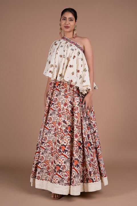 Ivory One Shoulder Top Bottom Set