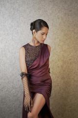 Purple Satin Drape Dress