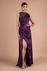 Purple Satin Drape DressDSC05678