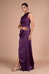 Purple Satin Drape DressDSC05682