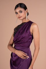 Purple Satin Drape DressDSC05683