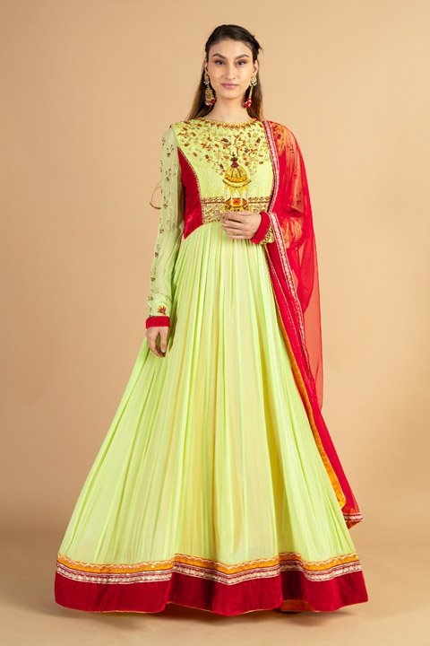 Green Georgette Aari Anarkali Suit