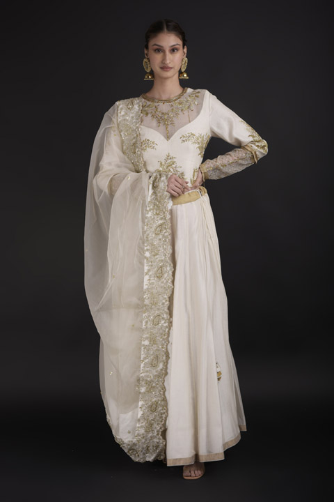 Ivory Chanderi Handloom Lehenga