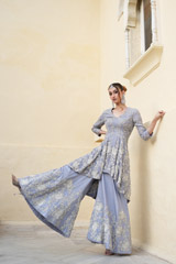 Floral Bunch Embroidered Sharara And Jacket