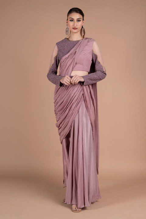 Crepe Draped Saree Set