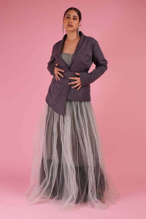 Metallic Jacket with Belt and Gown