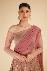 Peach Embroidered Draped Lehanga SetDSC00347
