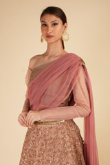 Peach Embroidered Draped Lehanga SetDSC00348
