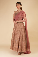 Peach Embroidered Draped Lehanga SetDSC00349