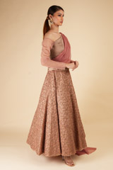 Peach Embroidered Draped Lehanga SetDSC00350