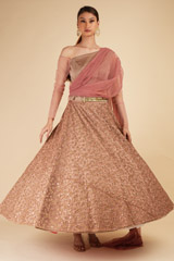 Peach Embroidered Draped Lehanga SetDSC00351