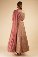 Peach Embroidered Draped Lehanga SetDSC00352