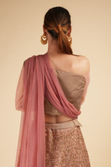 Peach Embroidered Draped Lehanga SetDSC00353