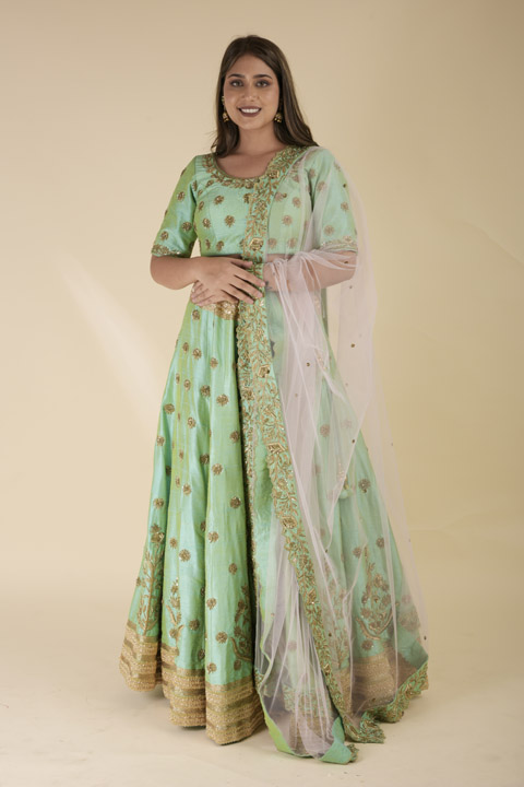 Mint Raw Silk Lehenga