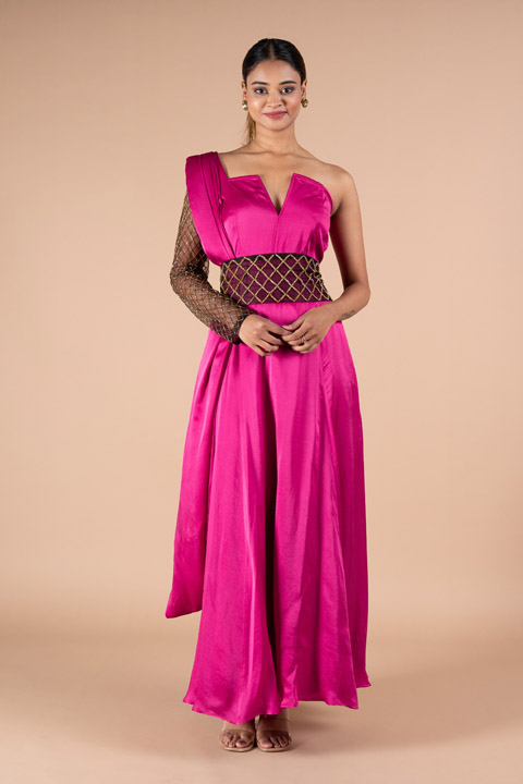 Pink Satin Draped Gown