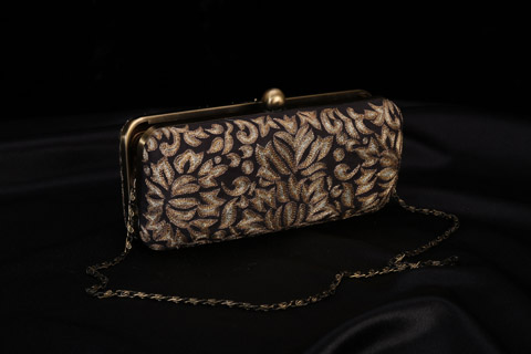 Gold Embroidered Long Clutch