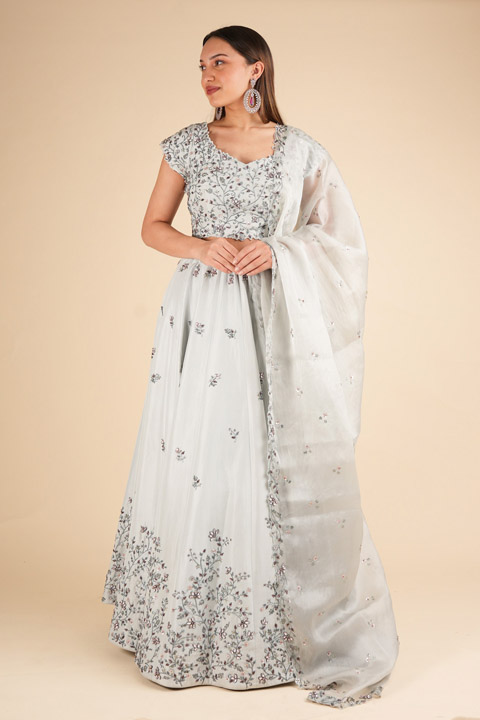 Silk Crystal Sequins And Bead Lehenga