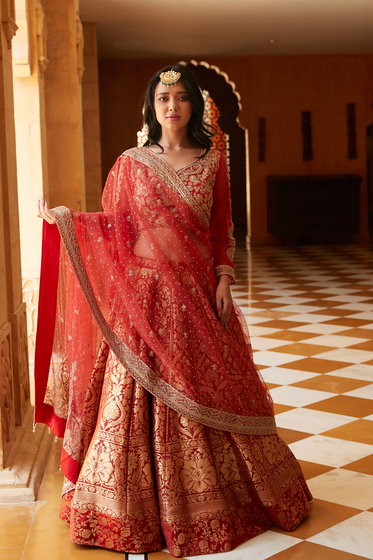 RED BANARSI LEHENGA SET